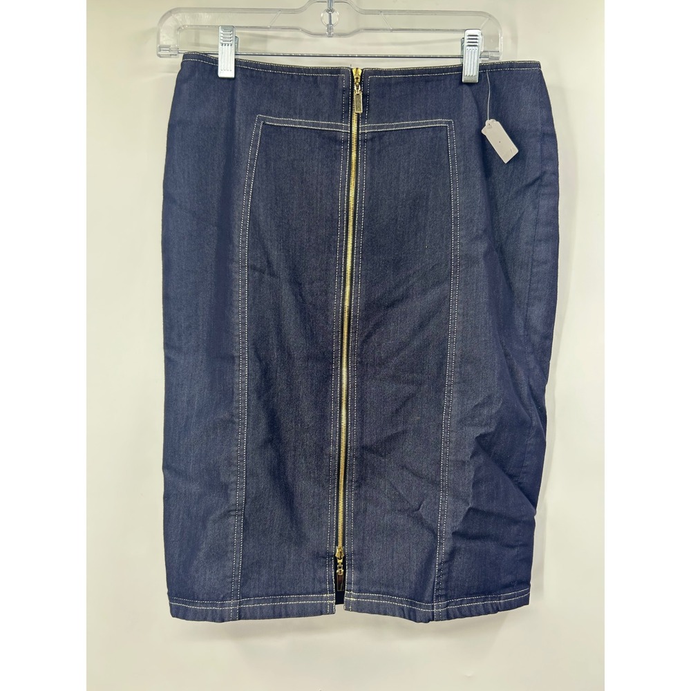 Doncaster Collection Indigo Denim Look Wool Blend Full Zip Pencil Skirt Size 4